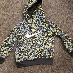 Nike Kids Yellow & Blue Camo Hooded Pullover with White Swoosh